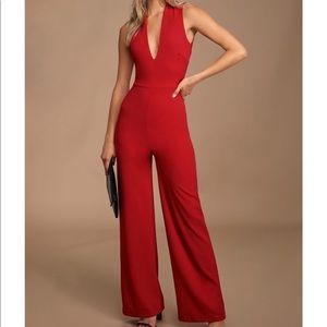 Thinking out loud red backless jumpsuit